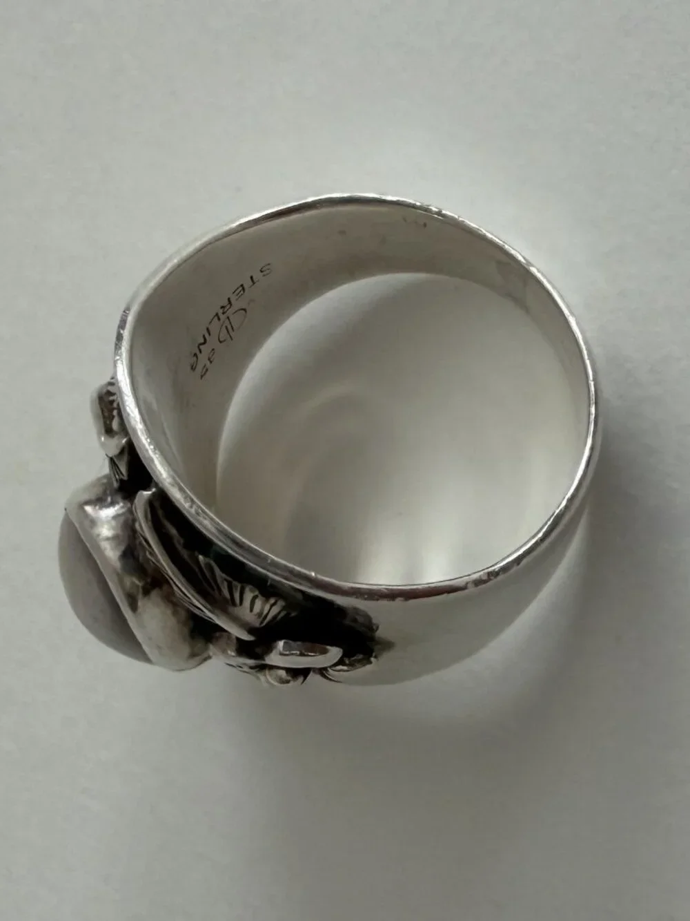 Vintage 1985 CAROL FELLEY 925 Sterling Ring w rose quartz stone Southwest design